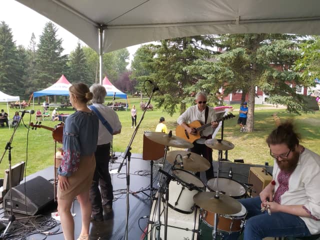 A photo of the band preparing to play a show